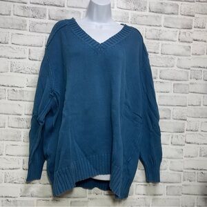 Natural Reflections Dark Teal Exposed Seams V-Neck Sweater 3X